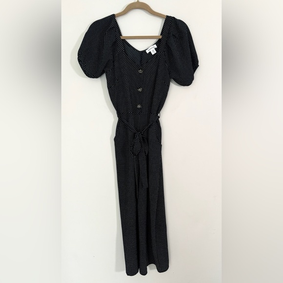 MONTEAU LOS ANGELES Juniors Retro Puff Sleeve Polka Dot Belted Jumpsuit Size S - Picture 1 of 13